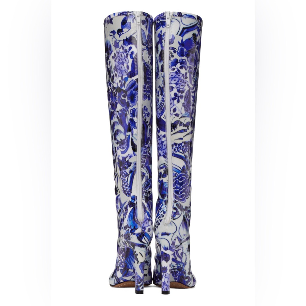 DRIES VAN NOTEN Unisex Blue White Fine China Unisex Patent Leather Boots - Picture 4 of 7